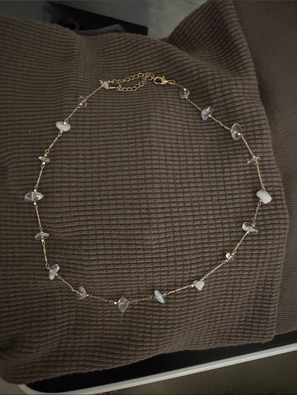 Delicate Gold Chain Necklace with White Bead Accents